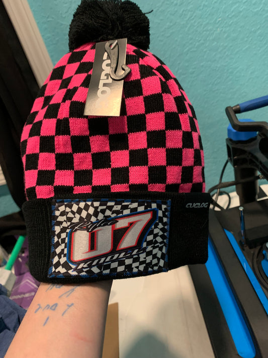 Rylee Knoll Pink Checkered Beanie